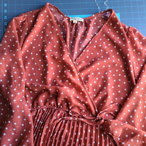 Polka Dot Wrap Dress Indigo Rose 2XL Vintage Feel Old Money Pretty Woman Vibe - Picture 6 of 7